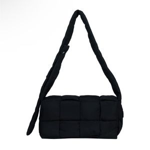 Cotton Padded Shoulder Bag Stuffing Down Crossbody Purse, Black